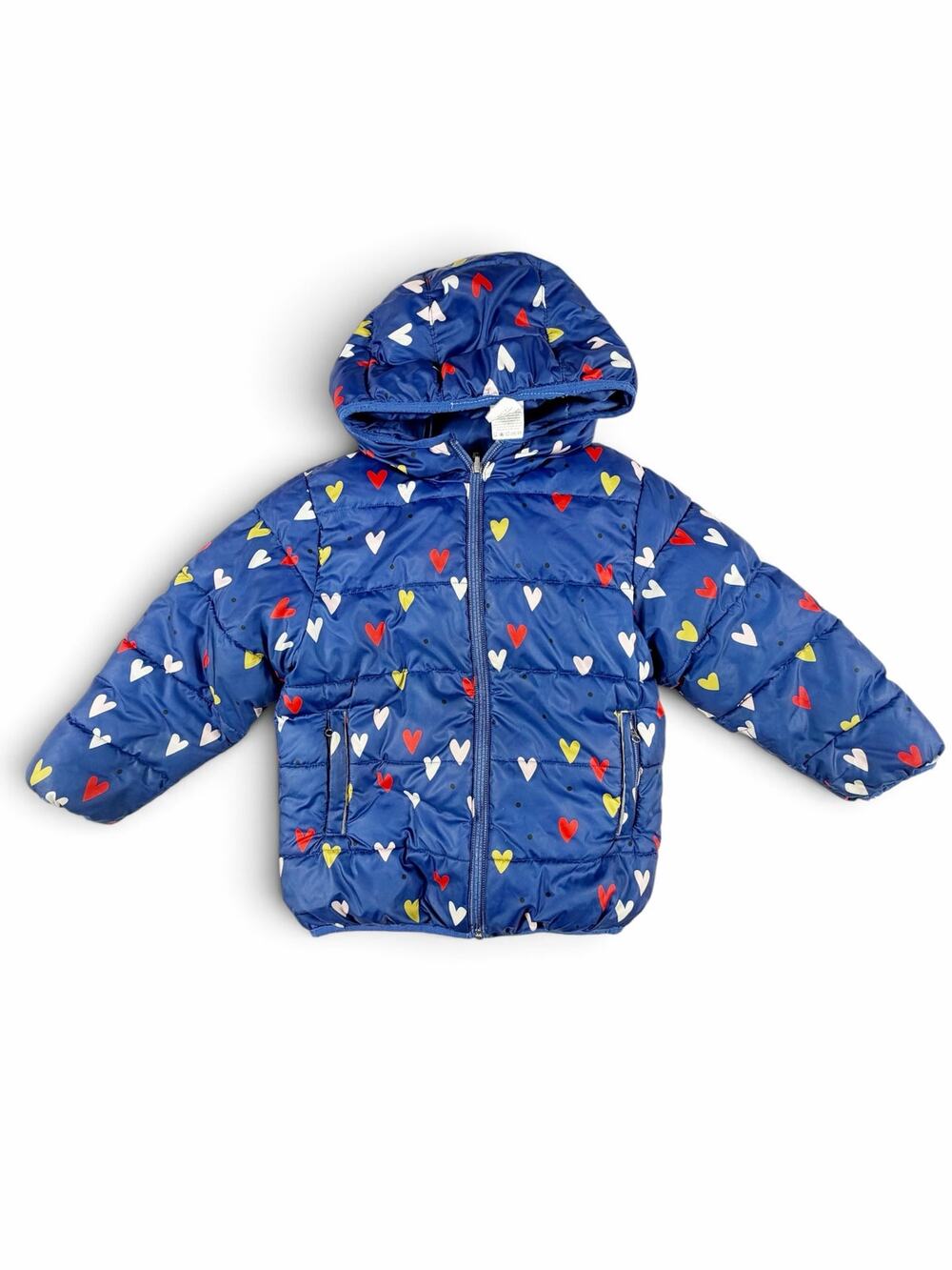 Hanna Andersson Reversible Down Puffer Jacket Heart Print Blue Size 5